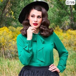 Etro Vibrant Green Blouse with Bow Detail